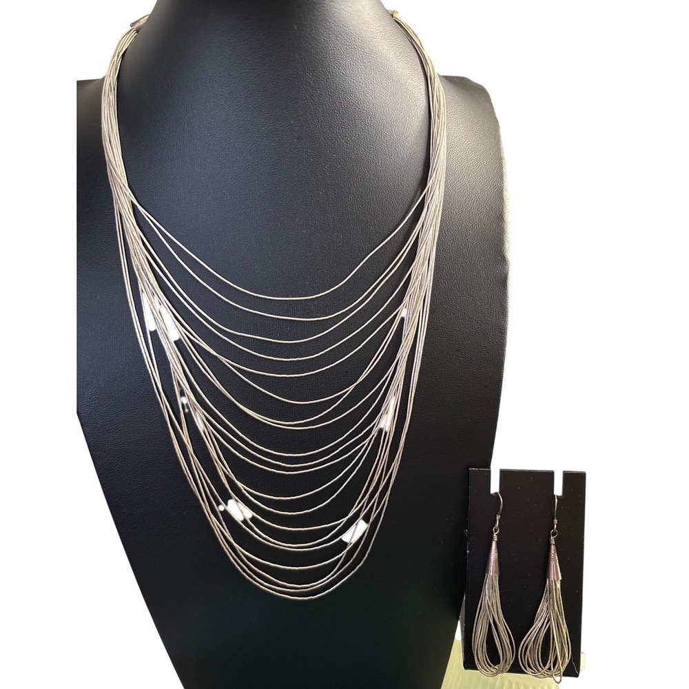 VTG Carolyn Pollack Liquid Silver Multi Strand Necklace Earring Set Sterling 925